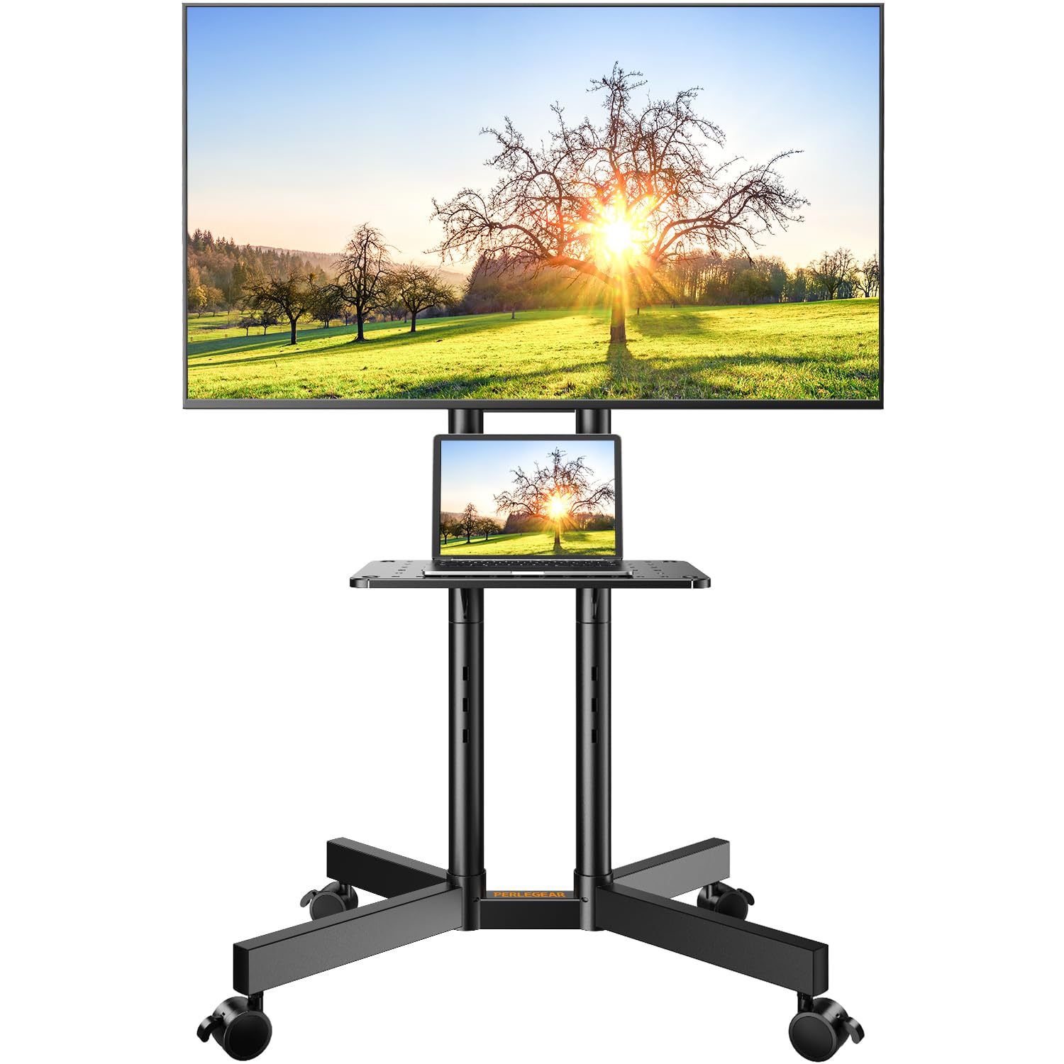 Perlegear PGTVMC14 - Supporto TV mobile con ruote per TV da 32 a 70 pollici, carrello per TV mobile regolabile in altezza con inclinazione da -15° a +5°, supporto TV da esterno per TV 4K max VESA 400