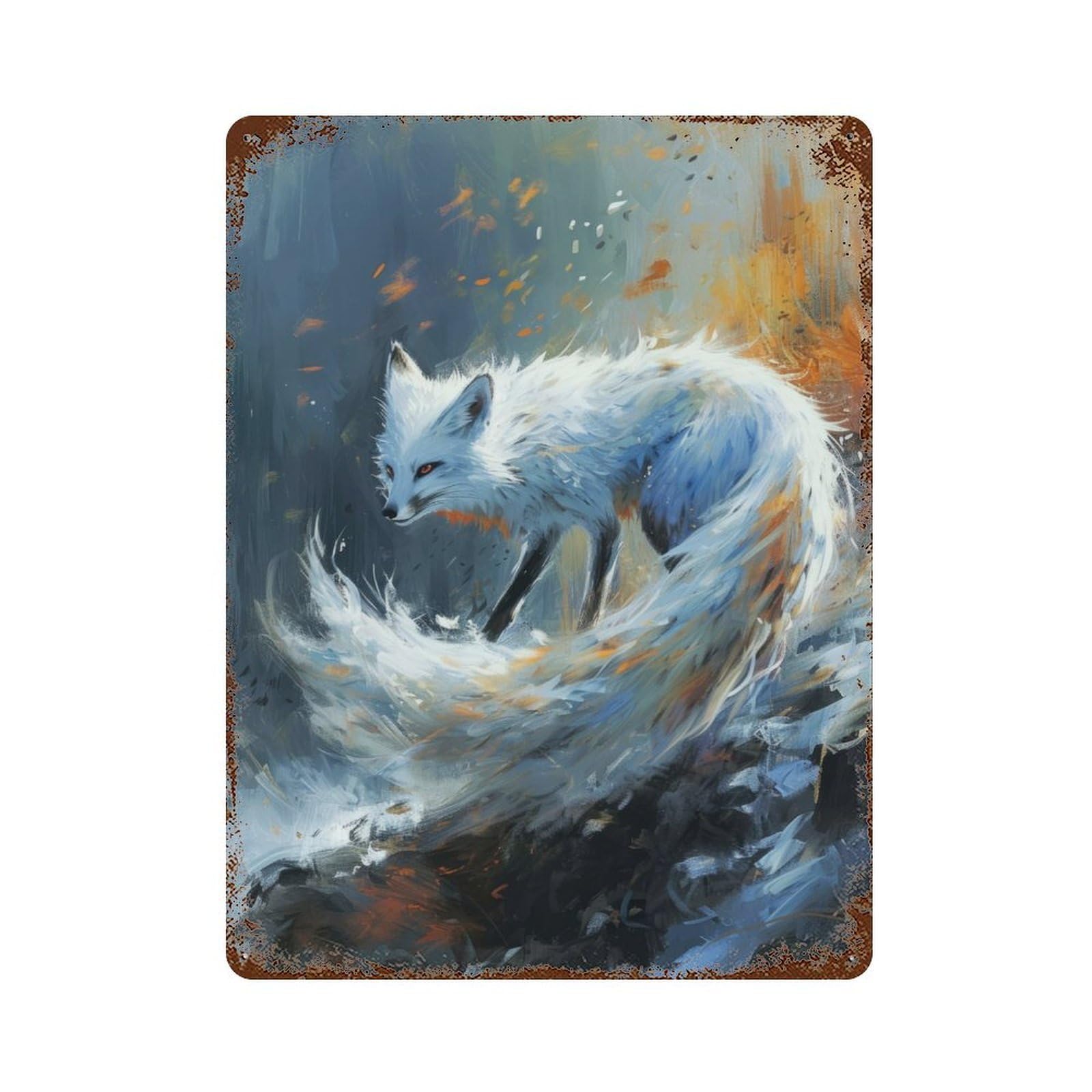 Ethereal Kitsune Vintage Wall Sign 15.7"x11.8", Rust Effect Metal Decor for Farmhouse, Kitchen And Entryway Decor