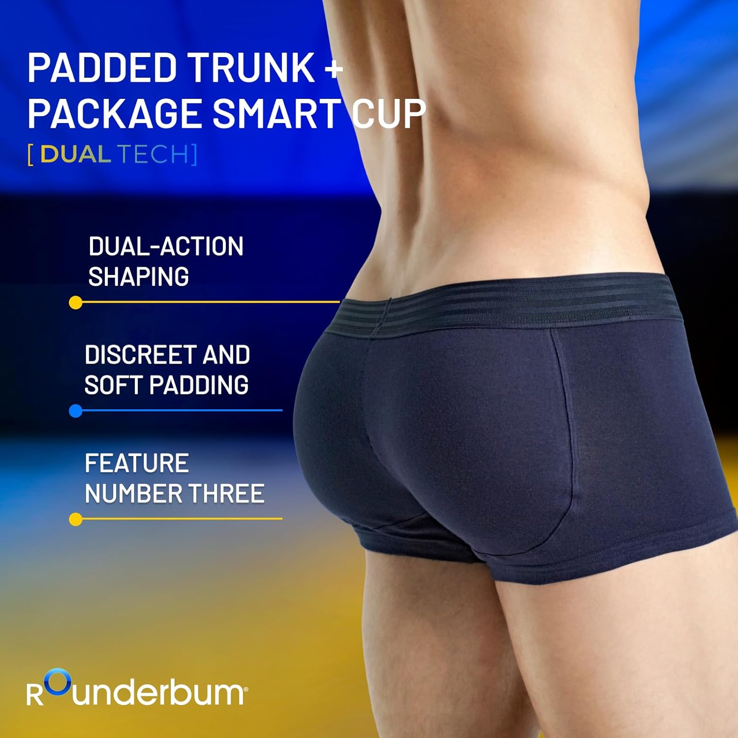 Rounderbum Men’s Dual Tech Padded Boxer Trunk + Smart Package Cup – Removable Pads & Package Enhancing Pouch, 3 Colors - Image 3