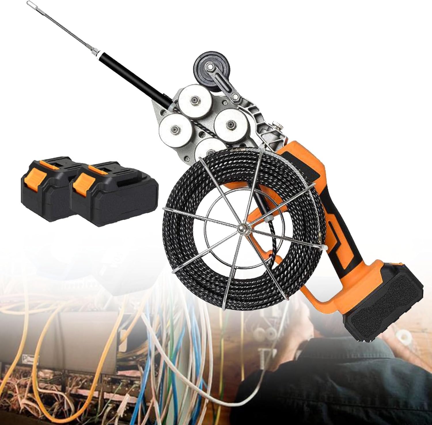 Máquina de Pasar Cables sin Cable con Motor brushless, turbina de Cobre Puro y 180kg de Fuerza de tracción. Herramienta automática para electricistas, construcción y múltiples configuraciones.