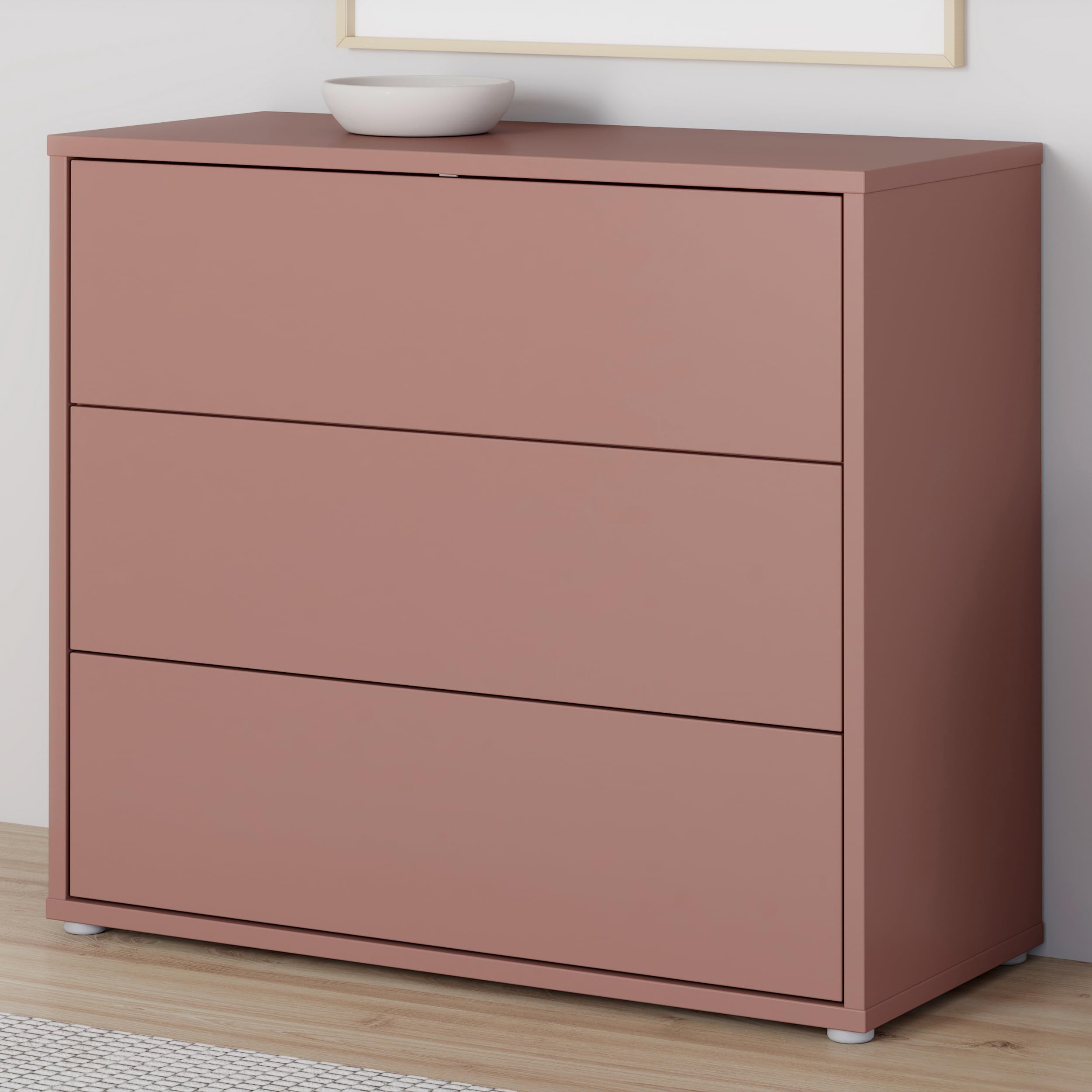 Forte Alice Springs Kommode 95 100, Sideboard mit 3 Schubladen, Schlafzimmer, Wohnzimmer, Holzwerkstoff, Terrakotta, 94,8 cm breit x 83,1 cm hoch x 41,5 cm tief Küche, Haushalt & Wohnen