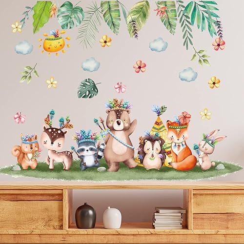 Miniatura 2 de Adorables calcomanías de pared de animales de dibujos animados, para guardería, dormitorio de niños, decoración de sala de juegos, decoración