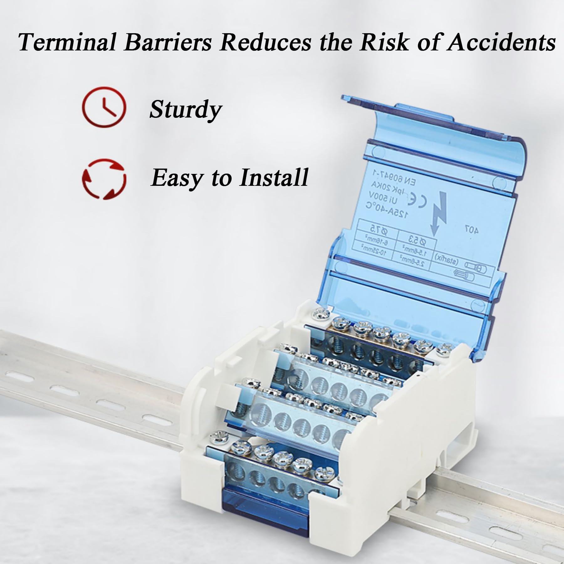 flexman Terminal Block Distribution Box, 4 Levels Junction Box, 407 Transparent Cover, 125A 500V 4 Input 24 Output Din Rail Mounting Single Phase Terminals Case, Computer Room Cabinet Wire Splitter