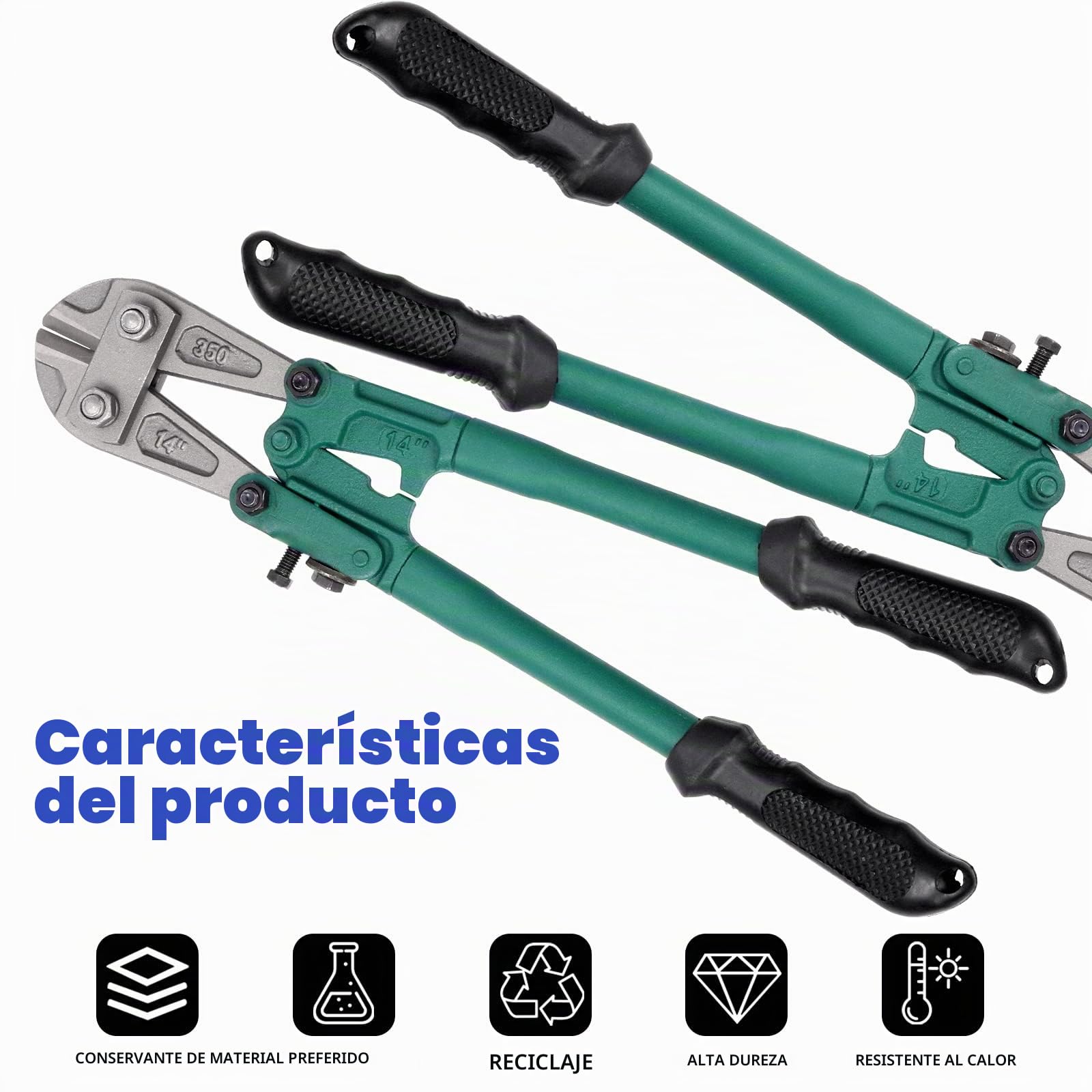 Glarks Cortador de pernos de 14 pulgadas/355 mm, cortador de cables de alambre resistente, con mango antideslizante suave para cortar metal suave, pernos, varillas de tornillo, remaches y cadena