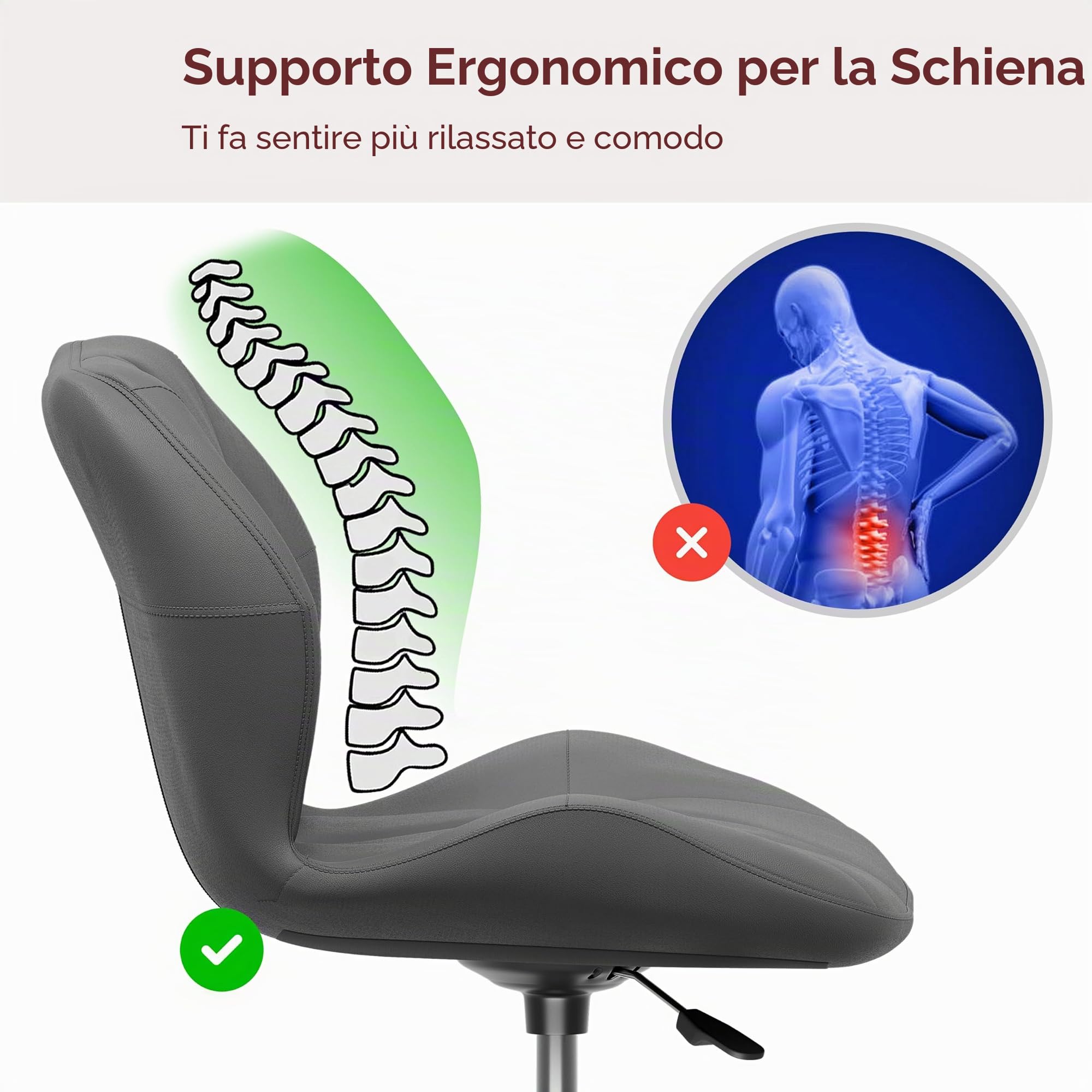 Vida Designs Geo Sedia da Ufficio per Computer, Grigio, Segretario di Gioco Regolabile Gambe Girevoli Sollevabili in Similfinta Pelle Cromata, H 80 96 x W 47.5 x D 49 cm, H 80-96 x L 47,5 x P