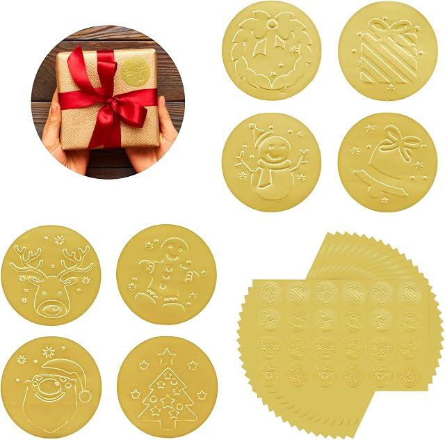 480Pcs Merry Christmas Stickers Seals Labels,Round Gold Embossed Envelope Adhesive Foil Xmas Tree Santa Elk Happy New Year Stickers for DIY Cards Crafts Gift Box Candy Presents Package Seal Tags