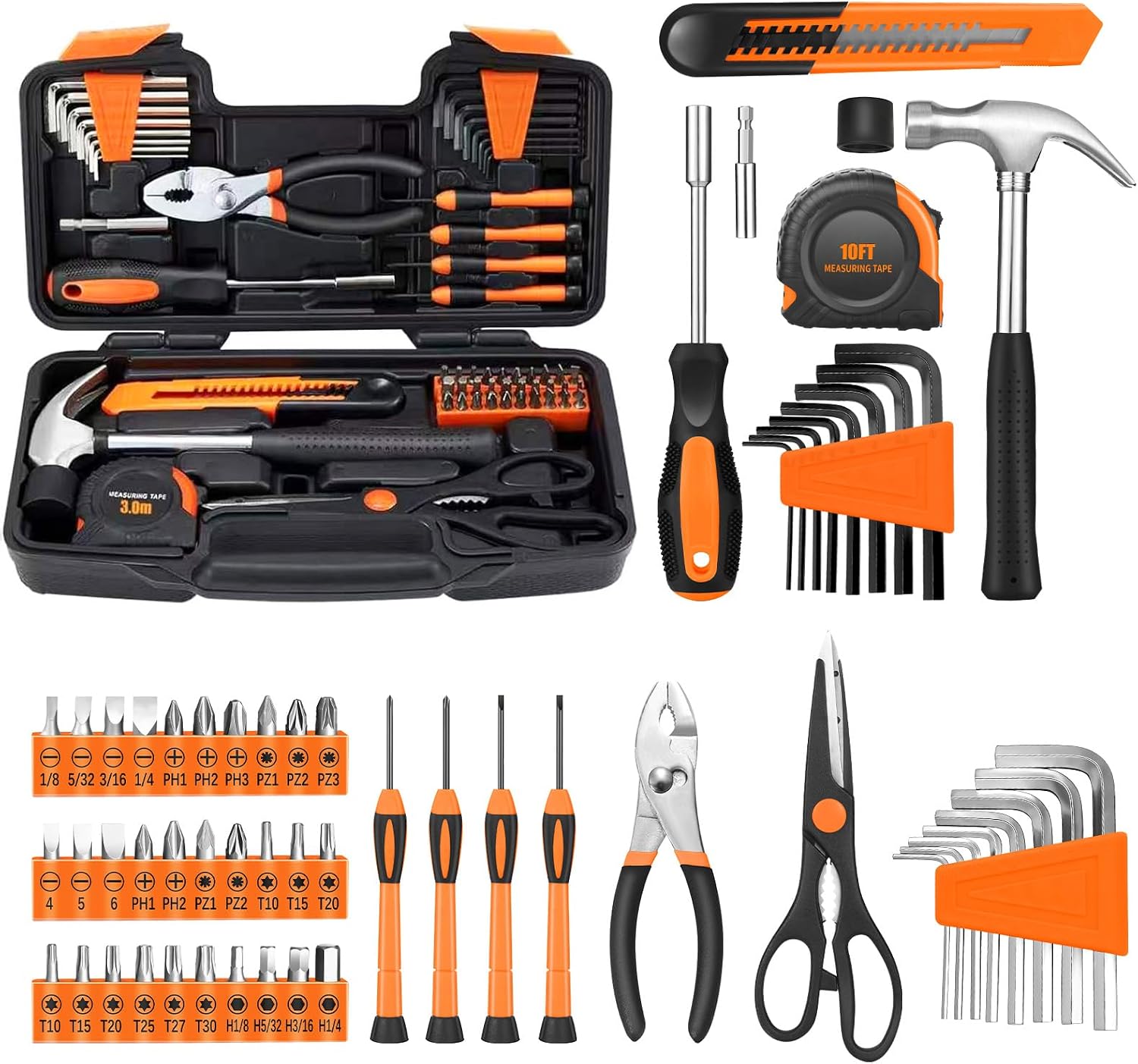 58-Piece Tool Kit Basic Home Repair Tool Set, General Household Hand Tool Kit,Small Tool Kit with Plastic Toolbox Mini Tool kit for Women, Office & College Repairs Orange