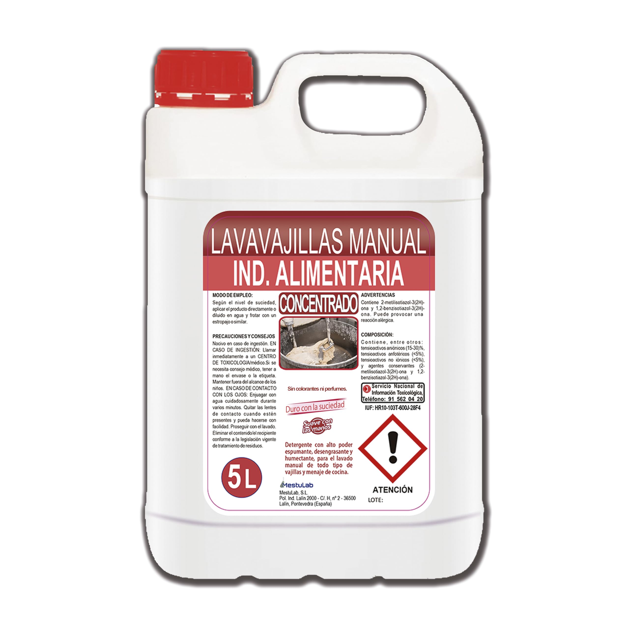 Detergente Lavavajillas Manual Profesional/Industria Alimentaria/Sin Colorantes/Sin Perfumes