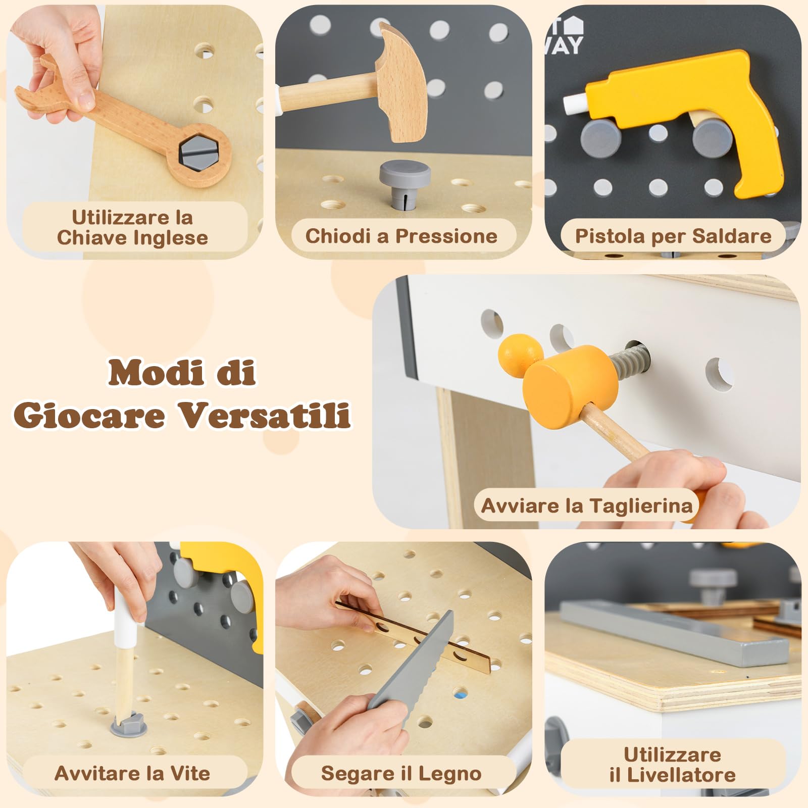RELAX4LIFE Banco da Lavoro per Bambini con Set di Attrezzi, Pannello a Fori, Lavagna, 36 Accessori, Giocattolo Educativo da Costruzione per Bambini 3+ Anni