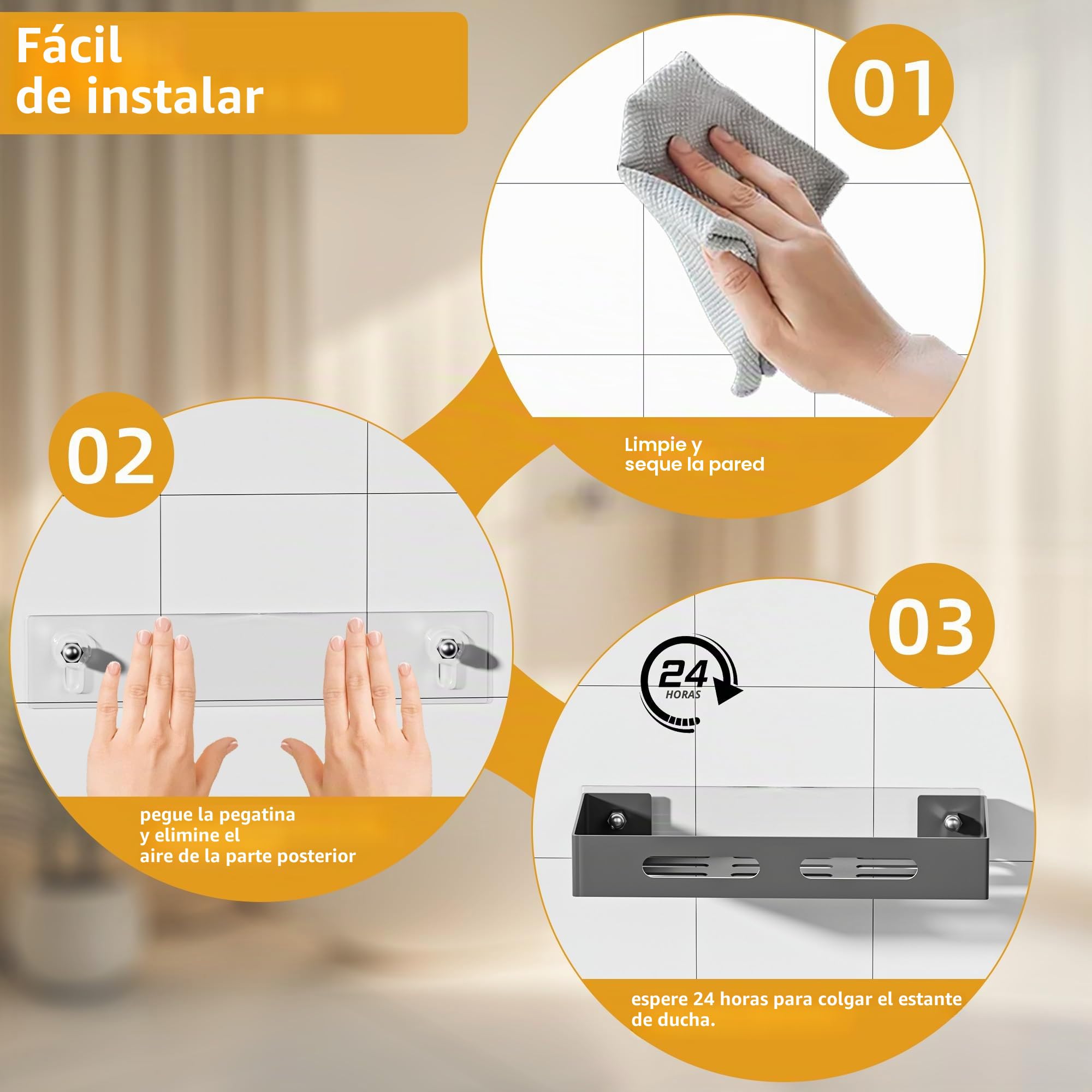 Wisfame Estanteria Ducha Sin Taladrar，2 Piezas Estanteria Baño, Organizador Baño Adhesivas con 8 Ganchos, Soporte Ducha Pared (Gris