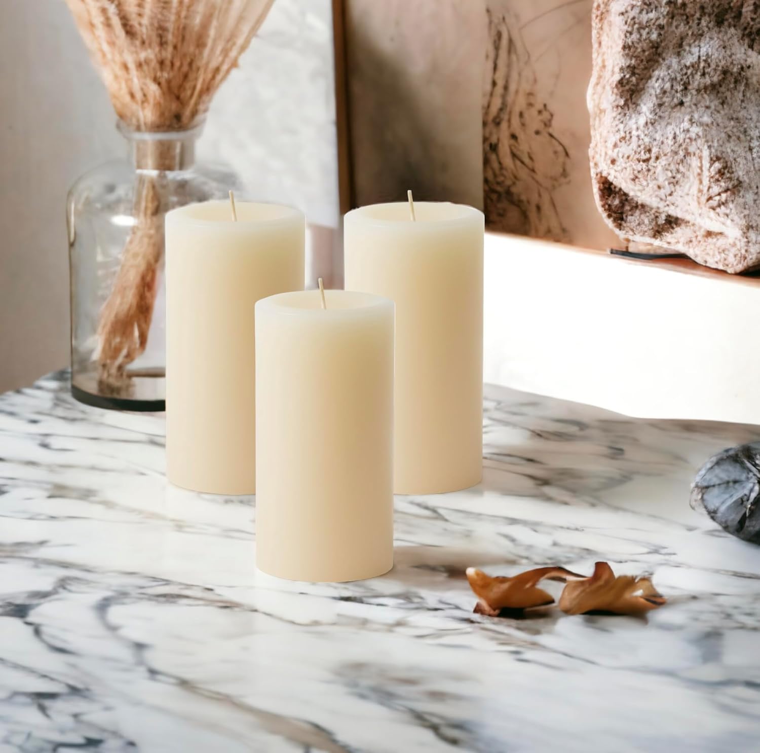Mister Candle Dripless Vanilla Scented Ivory Pillar Candles Set of 3, Hand Made Vanilla Pillar Candles with Essential Oils for Home Decor, Premium Wax, 80 Hr Burn Time (3x6 inch) - Image 9