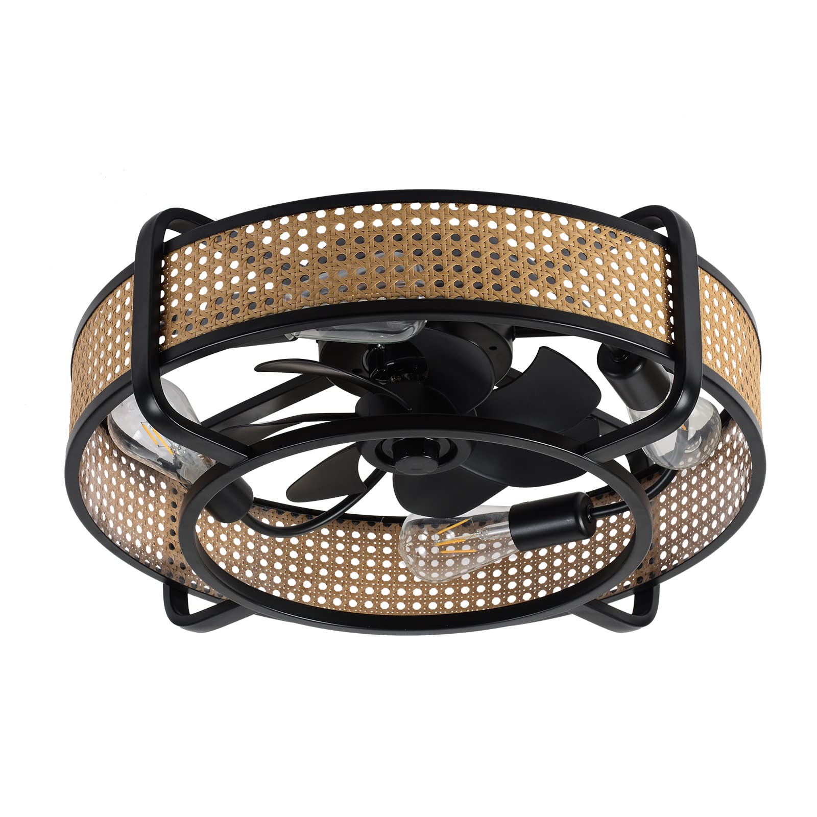 Joyxeon Ceiling Fan with Light,Retro Industrial Black Enclosed Cage Ceiling Fans with Remote Control,Ceiling Light Fixture with Fan for Kitchen, Bedroom, Dining Room Etc (bamboo)