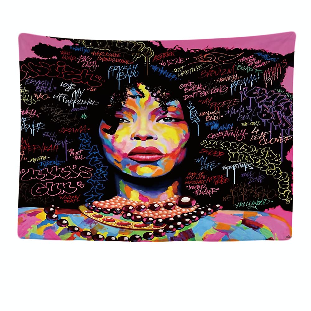 Ulticool, Frau Art Quotes Black Hair, Tapestry, 200 x 150 cm, Large Tapestry, Poster Decoration, Wallpaper, Picture