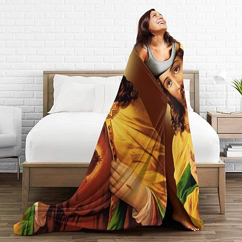 Miniatura 5 de Manta de microforro polar ultrasuave con diseño de corazón sagrado Jesucristo, para cama, sofá, sala de estar, 80 x 60 pulgadas