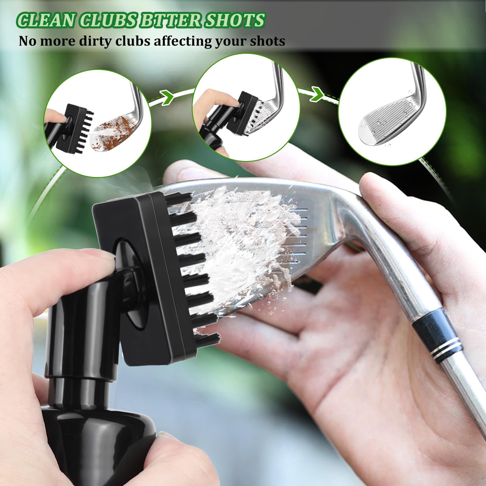 Spazzola per mazza da golf, per la pulizia delle scanalature, per golf, golf club, con spray d'acqua e ganci, accessorio da golf multifunzione per racchette da golf