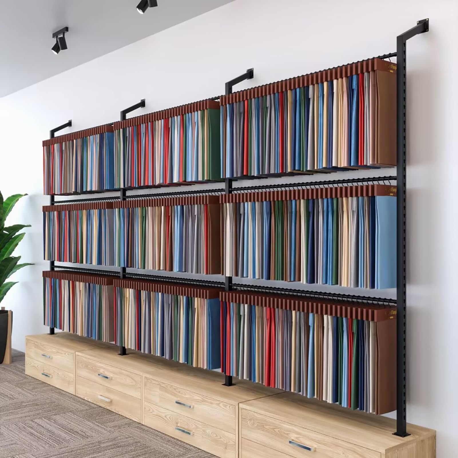 Generico Espositore in Metallo Regolabile per Tessuti - Porta Rotoli Commerciale con 5 aste e 3 File per Bobine di Vinile, pellicole per Auto, tovaglie e Altro Ancora - Soluzione Versatile con mensol