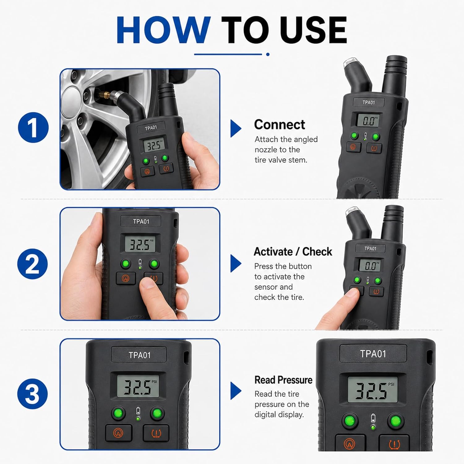 Digital Tpms Reset Gauge Tool, 2 in 1 Tire Pressure Monitoring Sensor Activation Tool, Reset Sensors, Read Pressure, Suitable for A Wide Range of Scenarios (1PCS-No Battery)