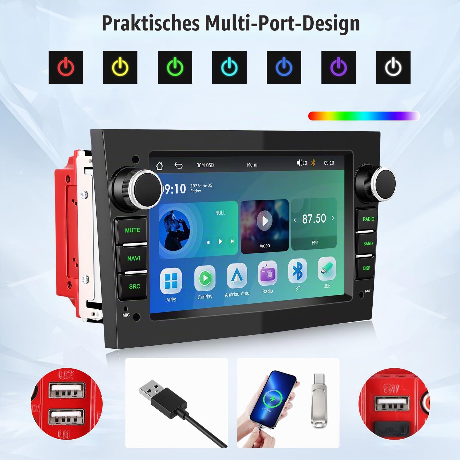 SIXWIN Autoradio für Opel Corsa d/Astra h/Zafira b/Meriva mit CarPlay/Android Auto/Mirror Link,7 Zoll IPS Opel Bildschirm mit Bluetooth FM/AM/RDS EQ Lenkradsteuerung+Rückfahrkamera