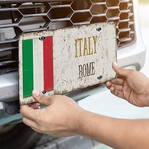 Miniatura 2 de Cubiertas de matrícula con bandera de Italia, bandera nacional, ciudad de Roma, placa decorativa delantera de automóvil, 6 x 12 pulgadas, recuerdo