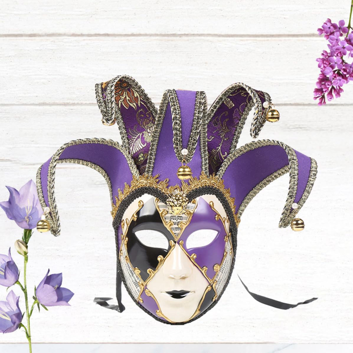 YARNOW Máscara Veneciana de Cara Completa para Fiesta y Carnaval, Cómoda de Usar, Material Plástico y Tela, Diseño Vintage y Llamativo para Disfraces y Cosplay