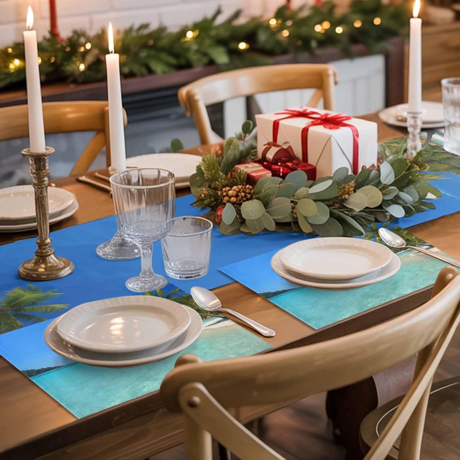 Placemats for Dining Table Set of 6 Image of a Sunny Day in a Tropical Island with Palm Trees and Ocean Table Mats for Home Kitchen Restaurant Independence Day Party Decoration,Washable