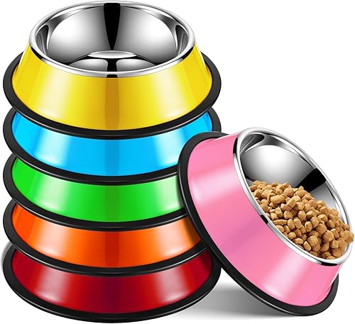 Miniatura 1 de Roshtia Paquete de 6 cuencos de acero inoxidable de 7 onzas para perros, platos coloridos para cachorros, cuencos antideslizantes para comida para