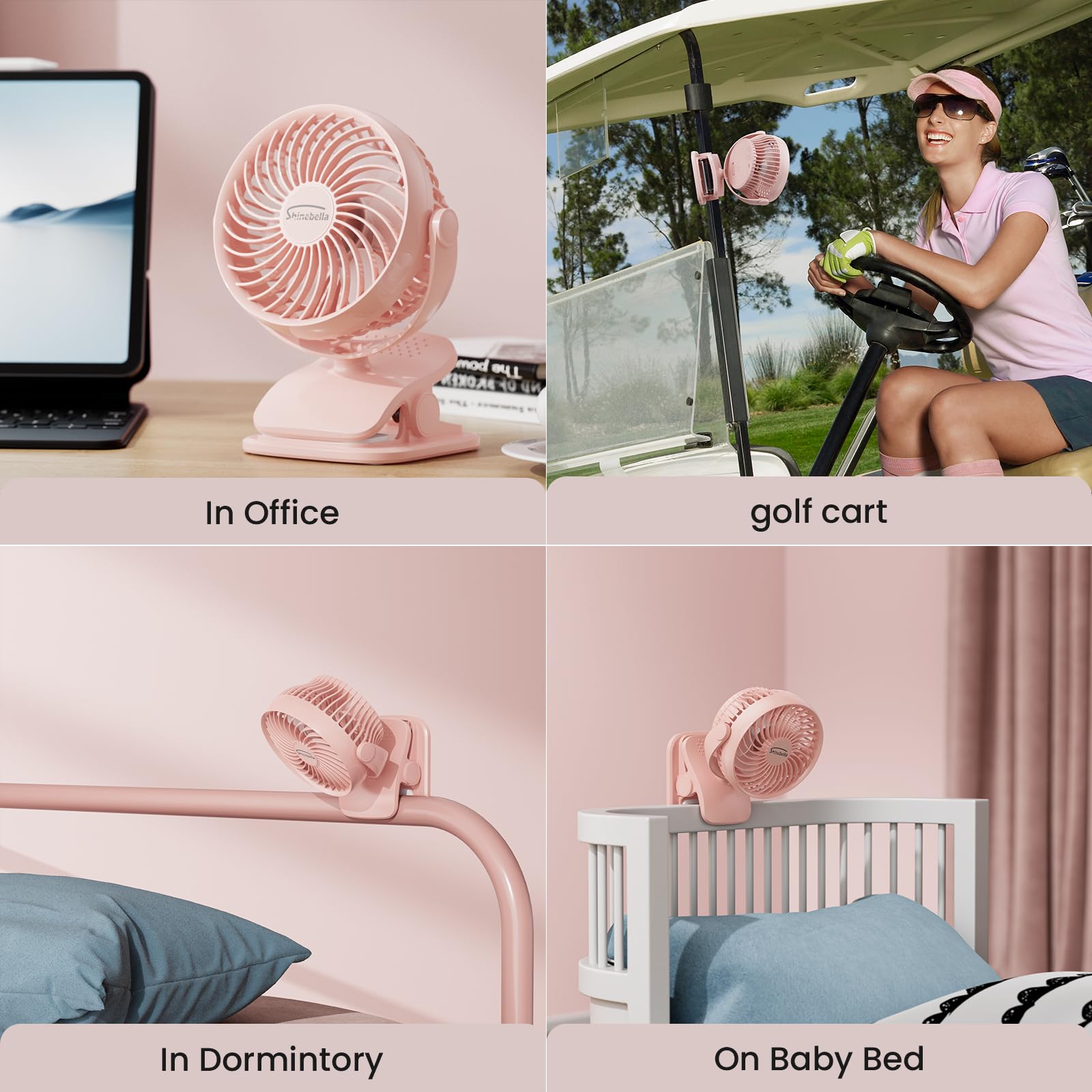 Ventilatore a clip alimentato a batteria AA con 4 velocità, piccolo ventilatore da scrivania da 12,7 cm con funzione aroma, alimentazione USB, rotazione a 360°, ultra silenzioso, per carrello da golf