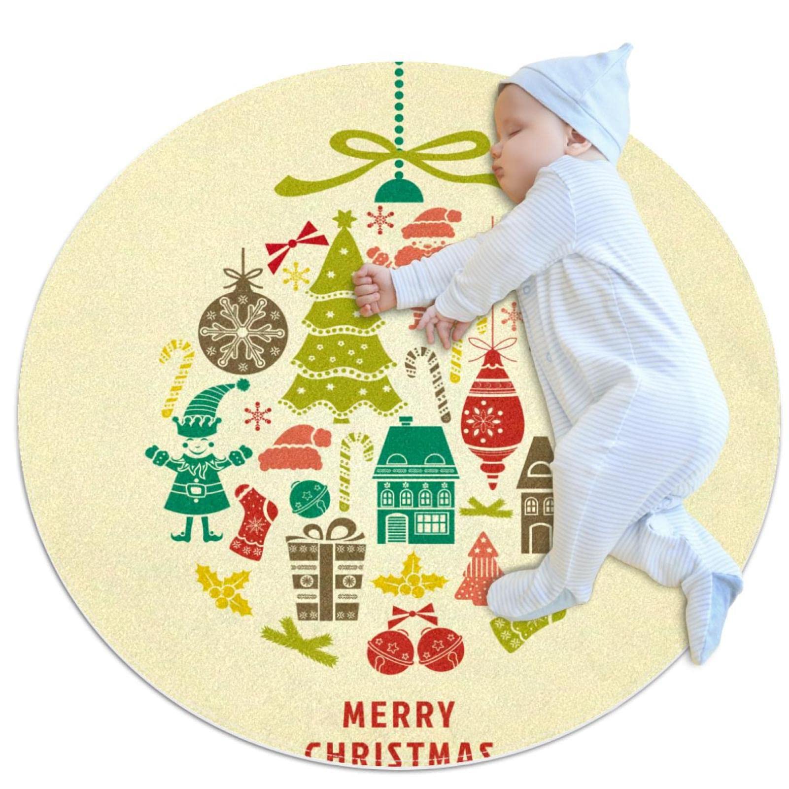 Tapis rond Noël coloré 80x80cm pour canapé et entrée de cuisine
