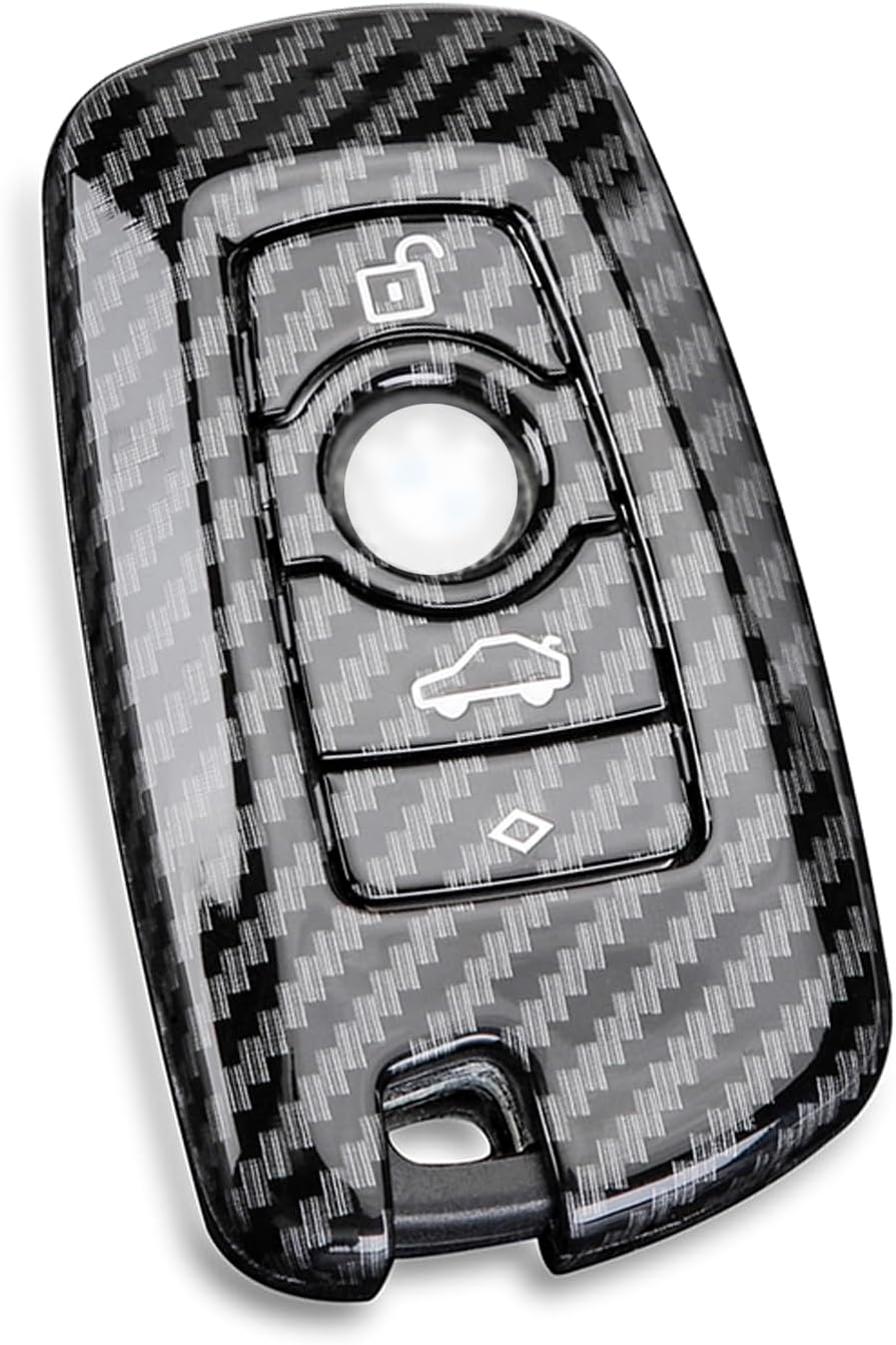 Key Fob Remote Cover for BMW, Carbon Fiber Key Protective Case for X3 X4 GT3 GT5 1 2 3 4 5 Series, 1pc, Gloosy Black