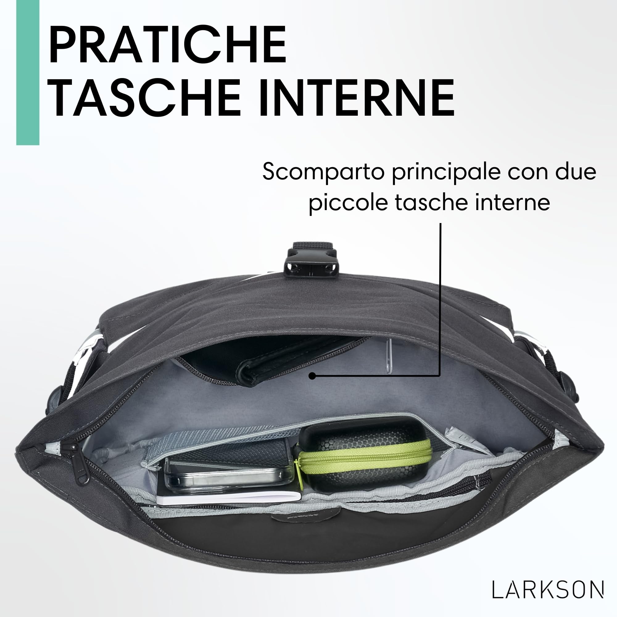 LARKSON Borsa Manubrio Bici Grigio - Lasse - 2 in 1 Borsa Bicicletta e Tracolla - Borsa Bikepacking per Manubrio Anteriore con Riflesso - Idrorepellente