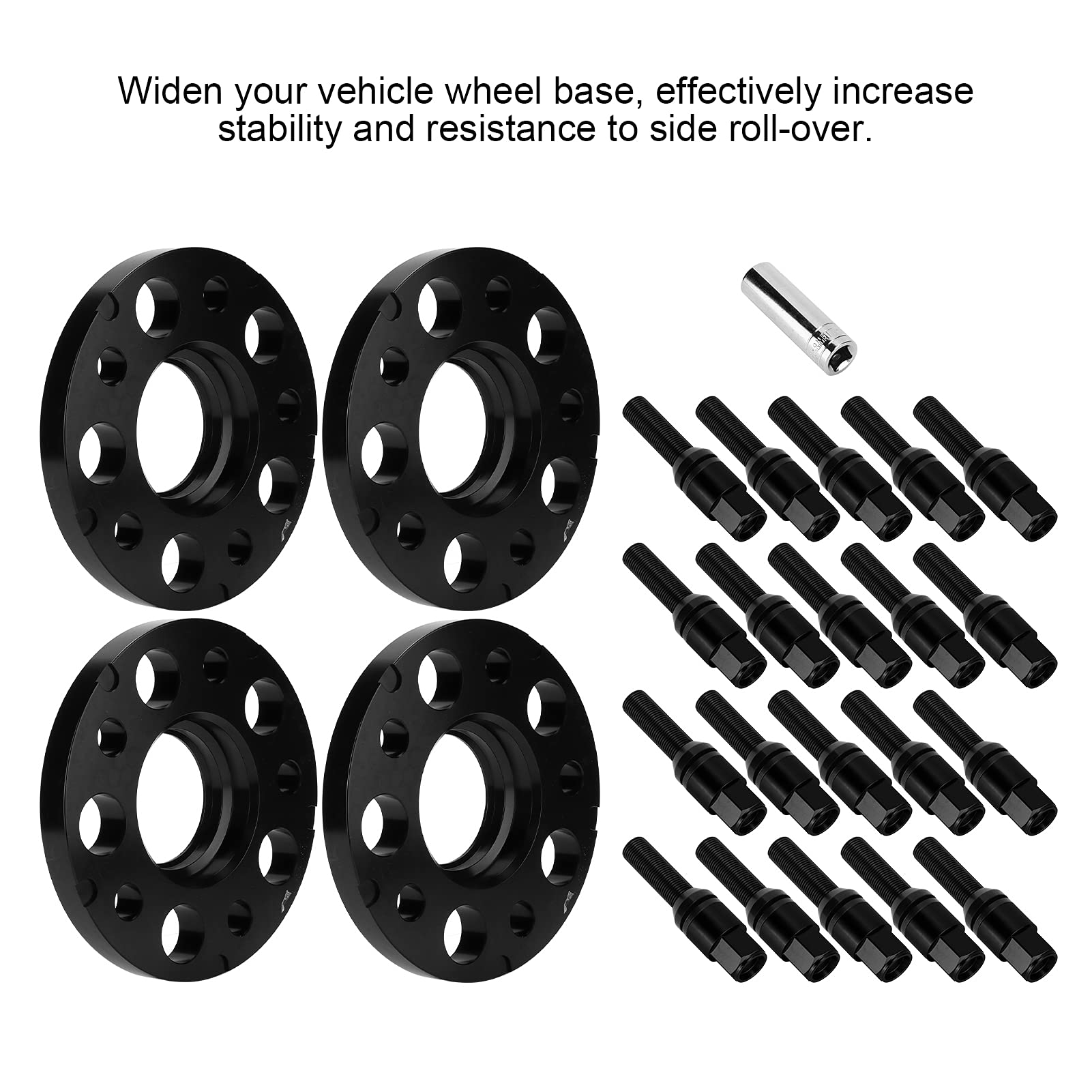 Dystanse kół 5x112 15mm z piastą centryczną, Stop Aluminium 6061 T6, Otwór środkowy 66,56mm, zwiększają stabilność, pasują do Różnych Modeli Samochodów (BLACK)