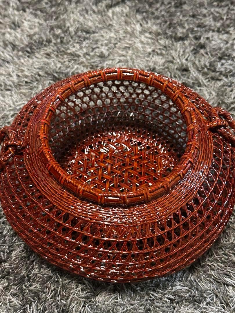 九州籃胎漆器 久留米九籃 竹細工花入れ バスケット編籠 郷土民芸品