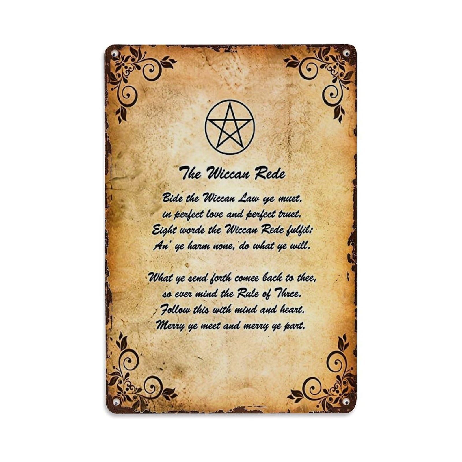 Jdfenggu Vintage Wiccan Rede Pentagram Scroll Design Retro Metal Tin Sign, Metal Poster For Bar, Home, Man Cave, Kitchen, Laundry Room Art Decor 8X12 Inch