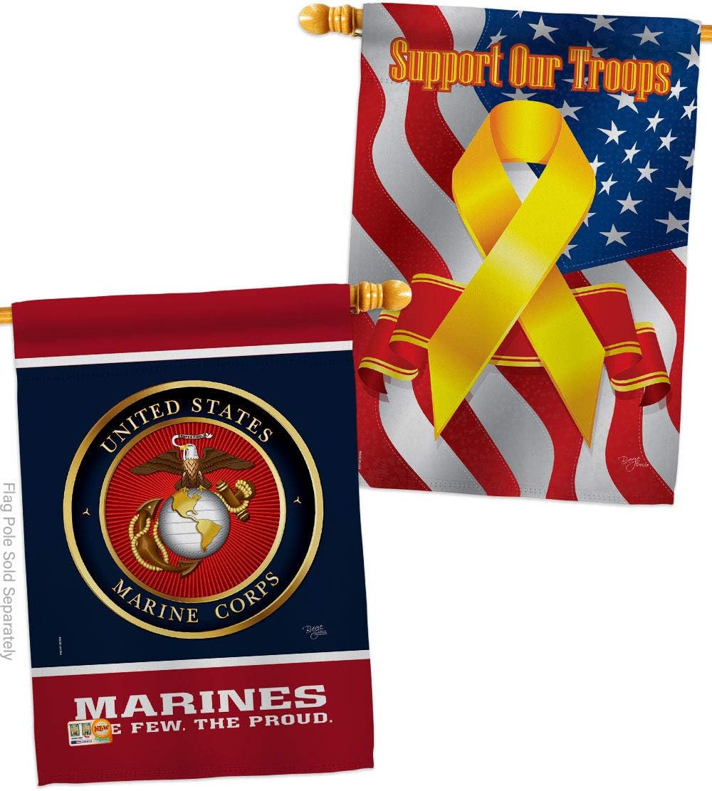 Proud Marine Corps House Flag - Pack Armed Forces USMC Semper Fi United State American Military Veteran Retire Official Support Our Troops - Banner Small Garden Yard Gift Double-Sided 28 X 40