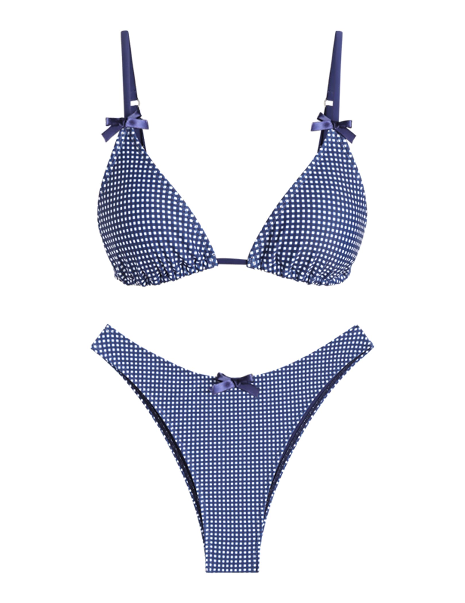 seamoly Womens Bikini Sets Tie Back Bowknot Two Piece Swimsuits Triangle Thong Bathing Suit Gingham Floral Cherry Printing