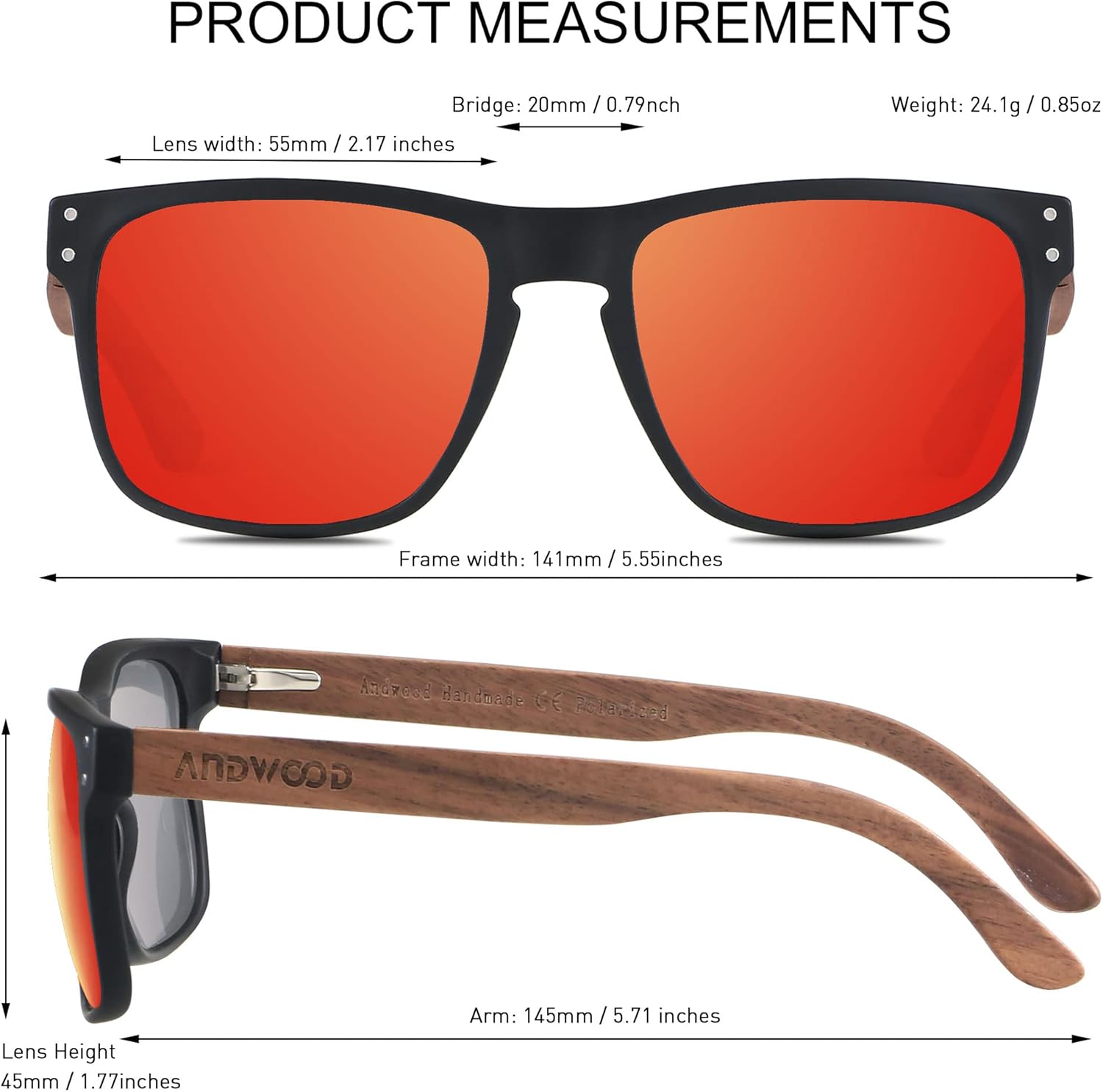 ANDWOOD Mens Sunglasses Polarized UV Protection Wooden Frame Beach Sun Glasses Womens Square Wood Shades - Image 6