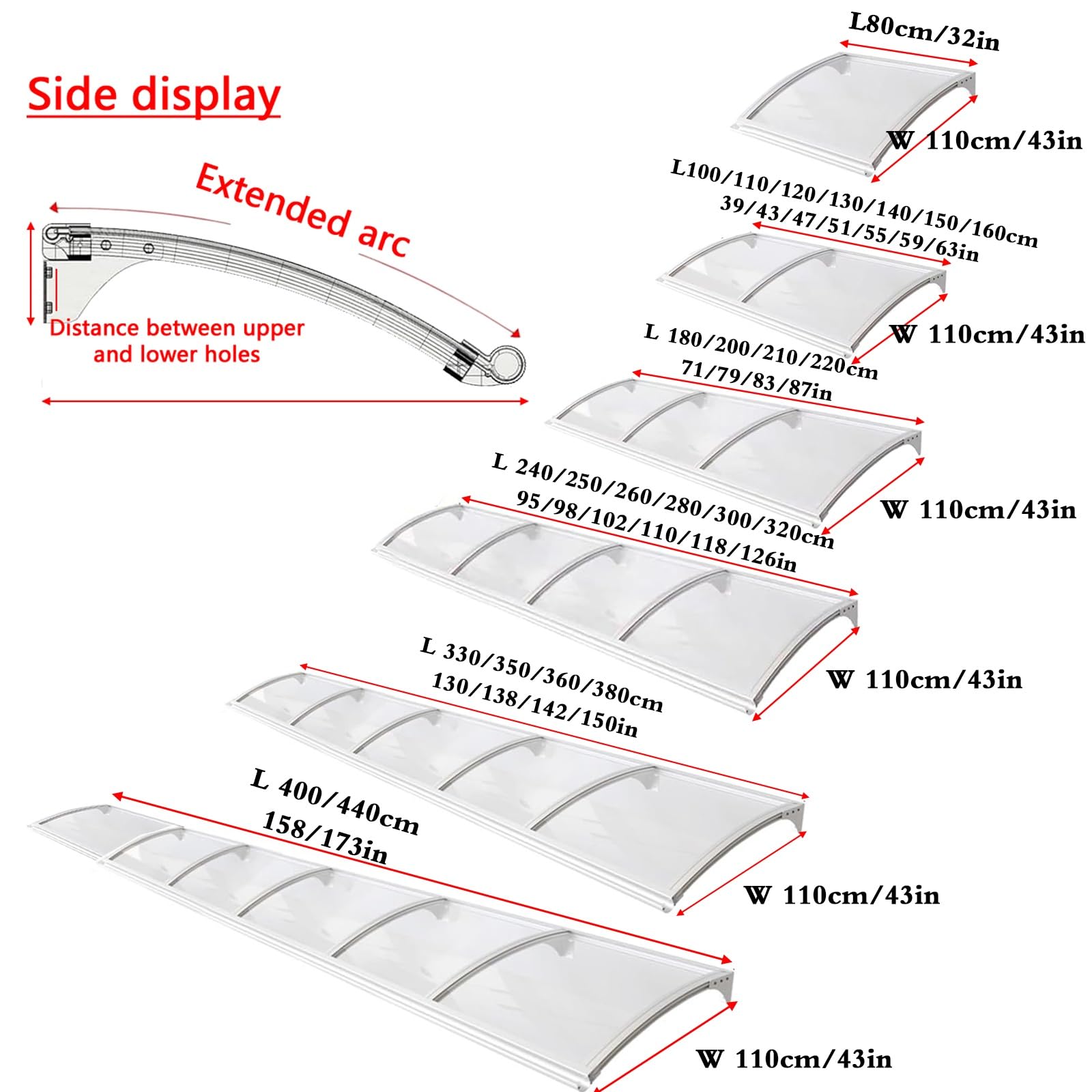 Baldacchino per porta d'ingresso, per porta d'ingresso, copertura per porta esterna, baldacchino, finestra, giardino, resistente all'invecchiamento, resistente a 12 livelli phoon (110 x 280 cm)
