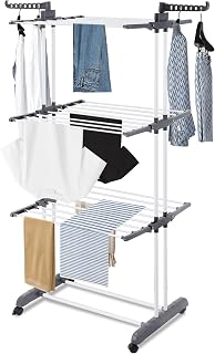 Albert Austin 4 Tier Clothes Drying Rack Foldable Clothes Airer with 4 Rolling Wheels Stainless Steel Air Dryer Ample Drying Space Indoor Outdoor Free Standing Retractable Folding Laundry Drying Rack
