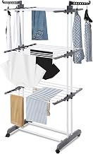 Albert Austin 4 Tier Clothes Drying Rack Foldable Clothes Airer with 4 Rolling Wheels Stainless Steel Air Dryer Ample Drying Space Indoor and Outdoor Free Standing Retractable Laundry Drying Rack