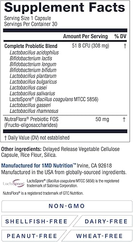 Miniatura 8 de 1MD Complete Probiotics Platinum  Apoya la salud digestiva  con prebióticos nutritivos, 51 mil millones de UFC vivos, 11 cepas, sin lácteos  30