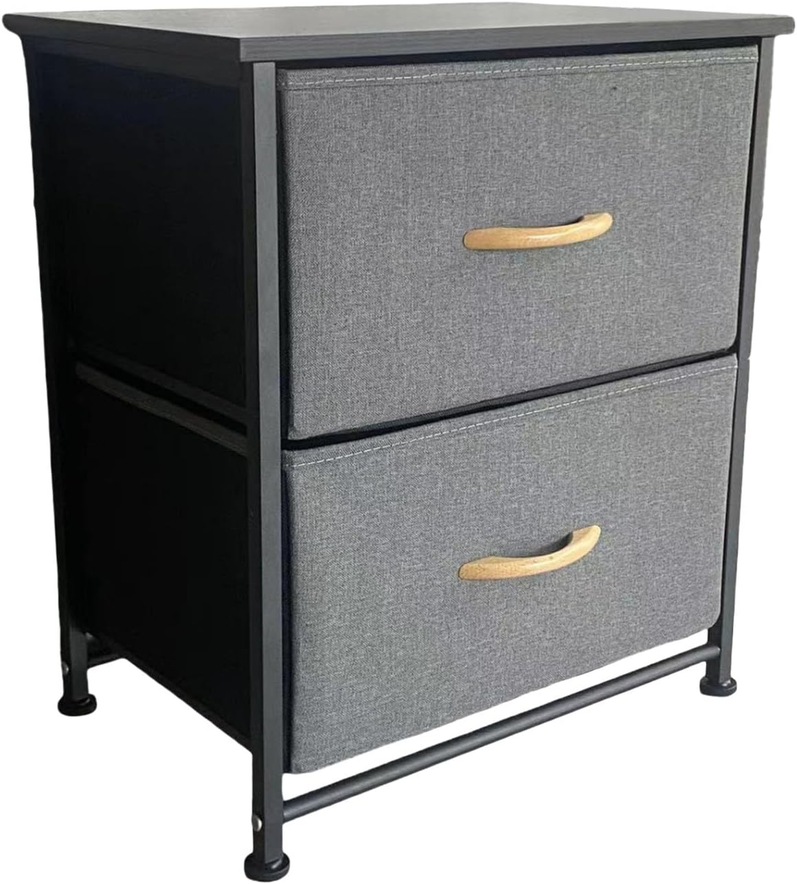 Elegant Fabric Storage Drawer Cabinet Organizers 2 Drawer Unit for Bedroom or Living Room with Wooden Top & Metal Frame None Woven Fabric Organizers