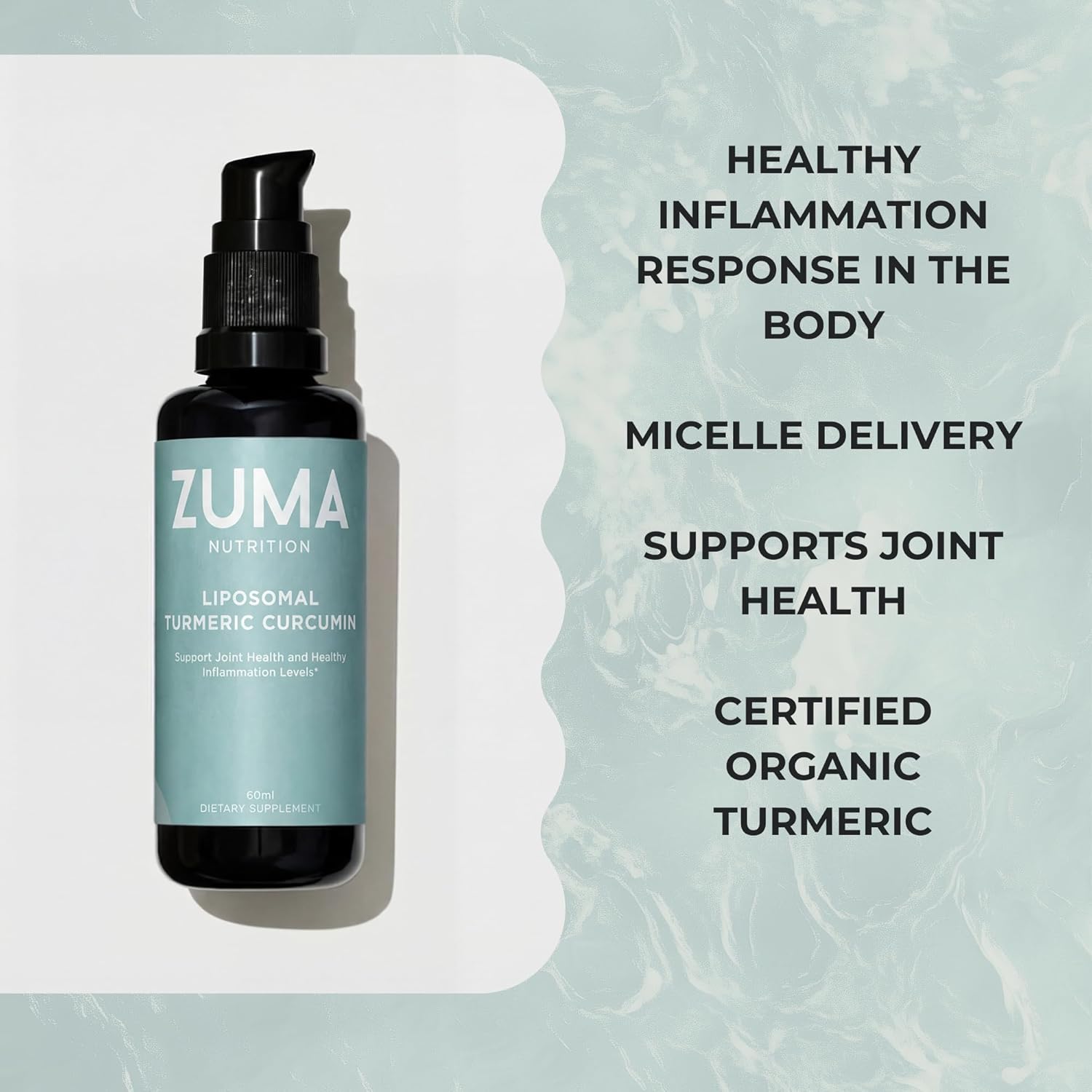 Zuma Nutrition Liposomal Turmeric Curcumin Drops, Vegan Natural Liquid Tonic with Black Pepper Extract for Joint, & Liver Health Support, Herbal Supplement for Men & Women, 60 ML Bottle - Image 4