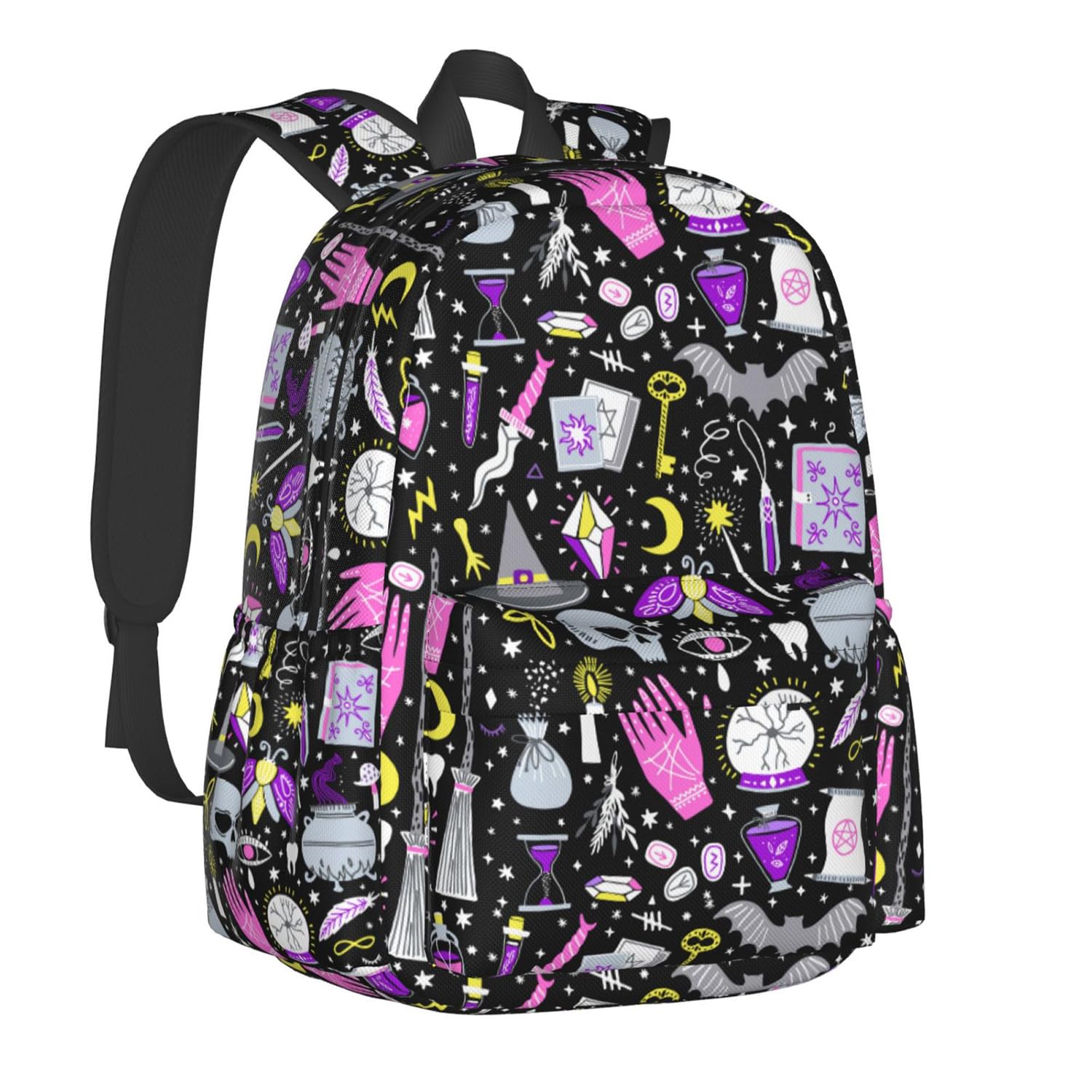 Magic Goth Spooky Gray Purple Multipurpose School Bag Bookbag for Teenage Boys Girls Daily Backpack