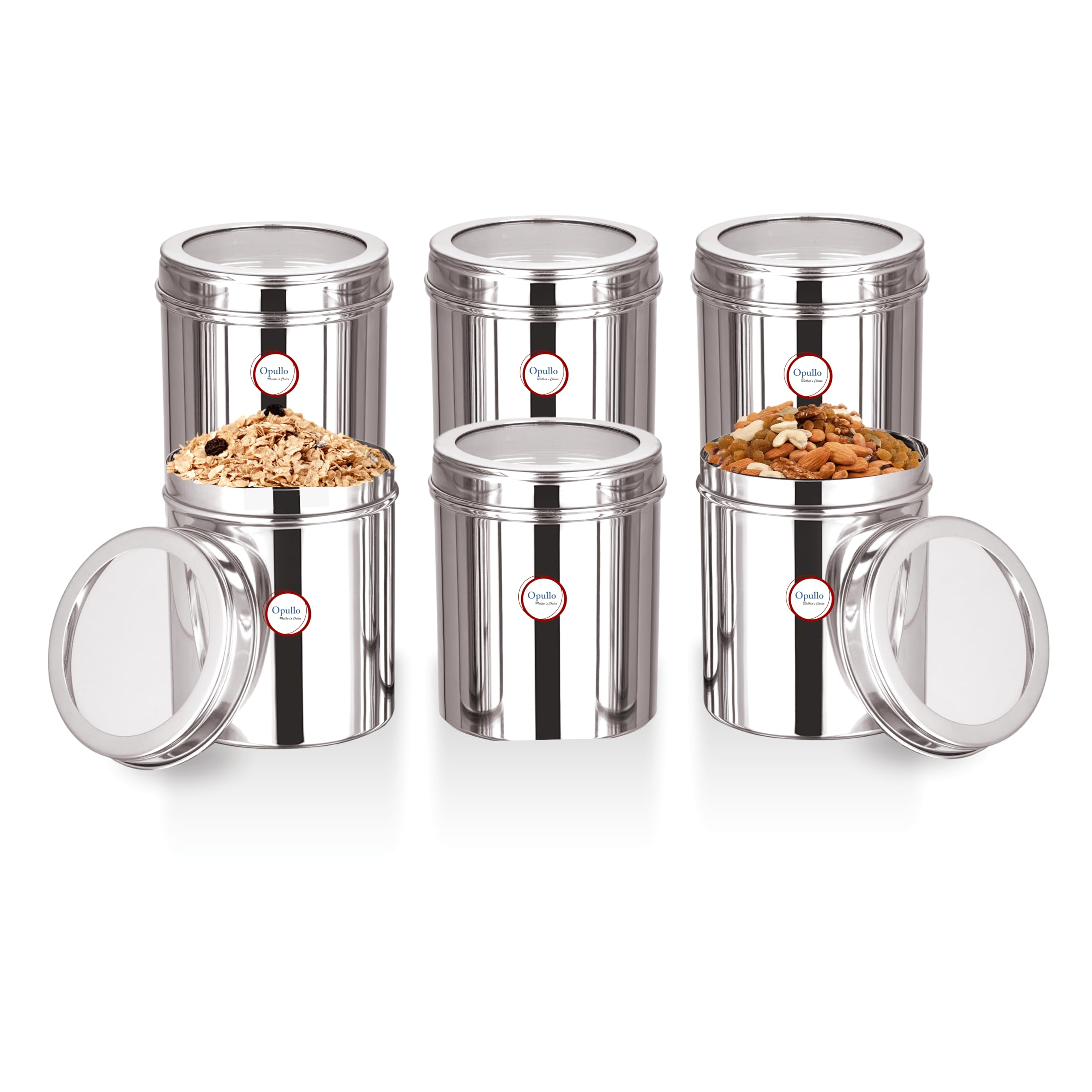 Opullo Stainless Steel Top See Through Container | Multipurpose Stainless Steel Mirror Polished Kitchen Dabba With Top Transparent Lid (Set of 6 Pcs) 1 Kgs (B0D1KC7566) Amazon Price History, Amazon Price Tracker