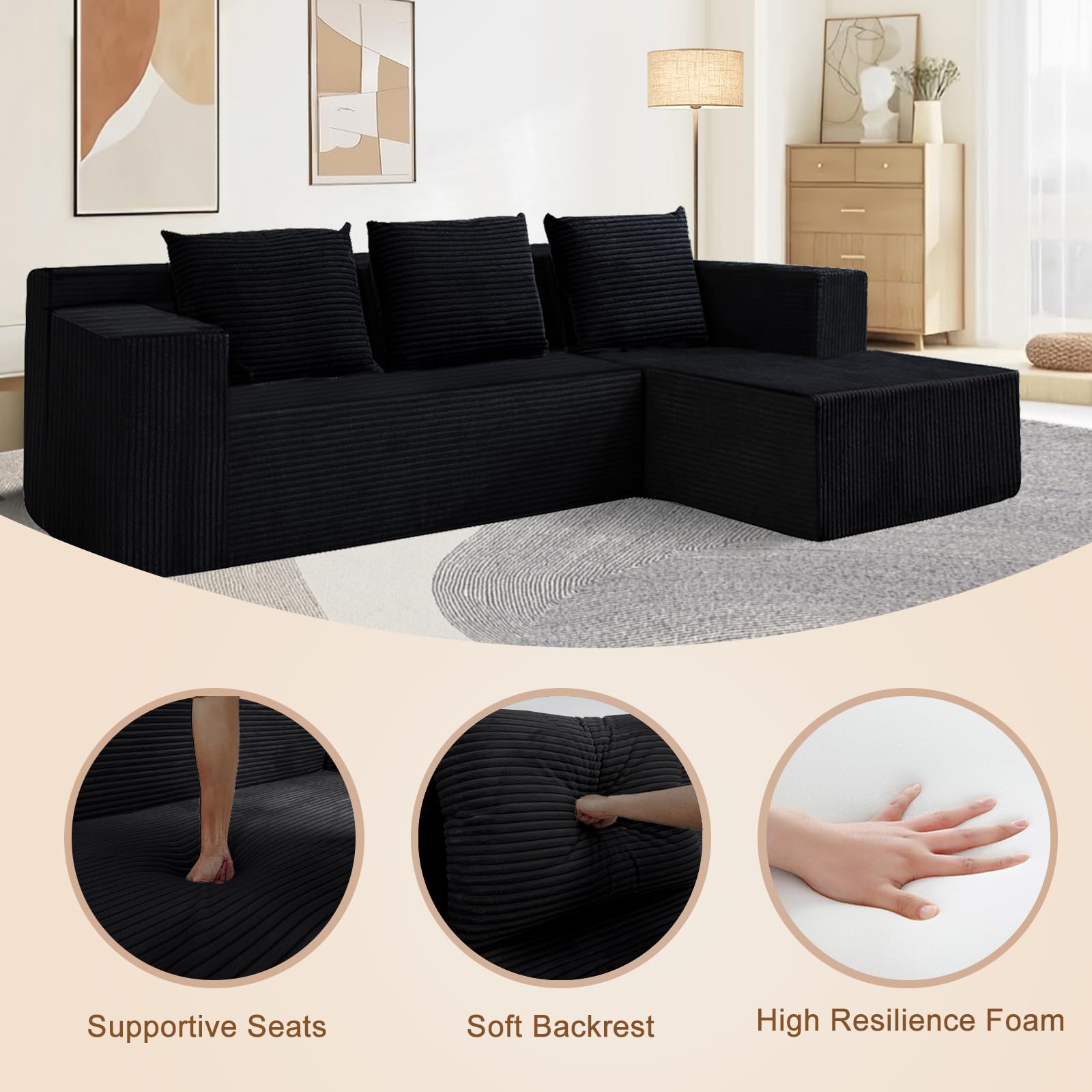 Sofá seccional Cloud de 103 pulgadas, sofá en forma de L deshuesado con diván, moderno sofá modular minimalista para sala de estar, combinación libre, asiento profundo, no requiere montaje, 7