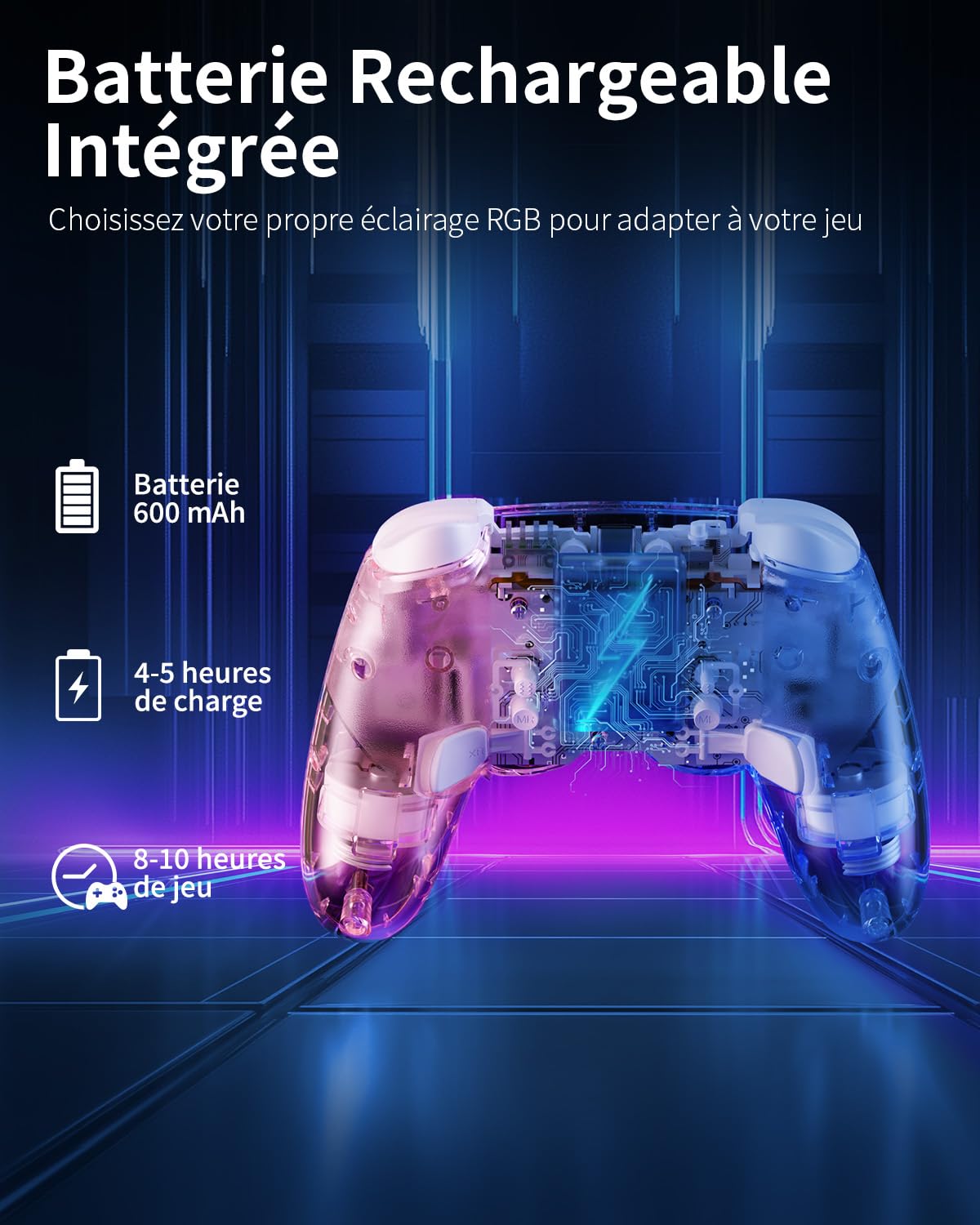 Gipnruot Manette sans fil à effet Hall Switch 2, manette Pro sans fil compatible avec Switch 2/OLED/Lite, manette Bluetooth avec 7 couleurs LED/macro/capteur de mouvement/turbo - Rose/Gris