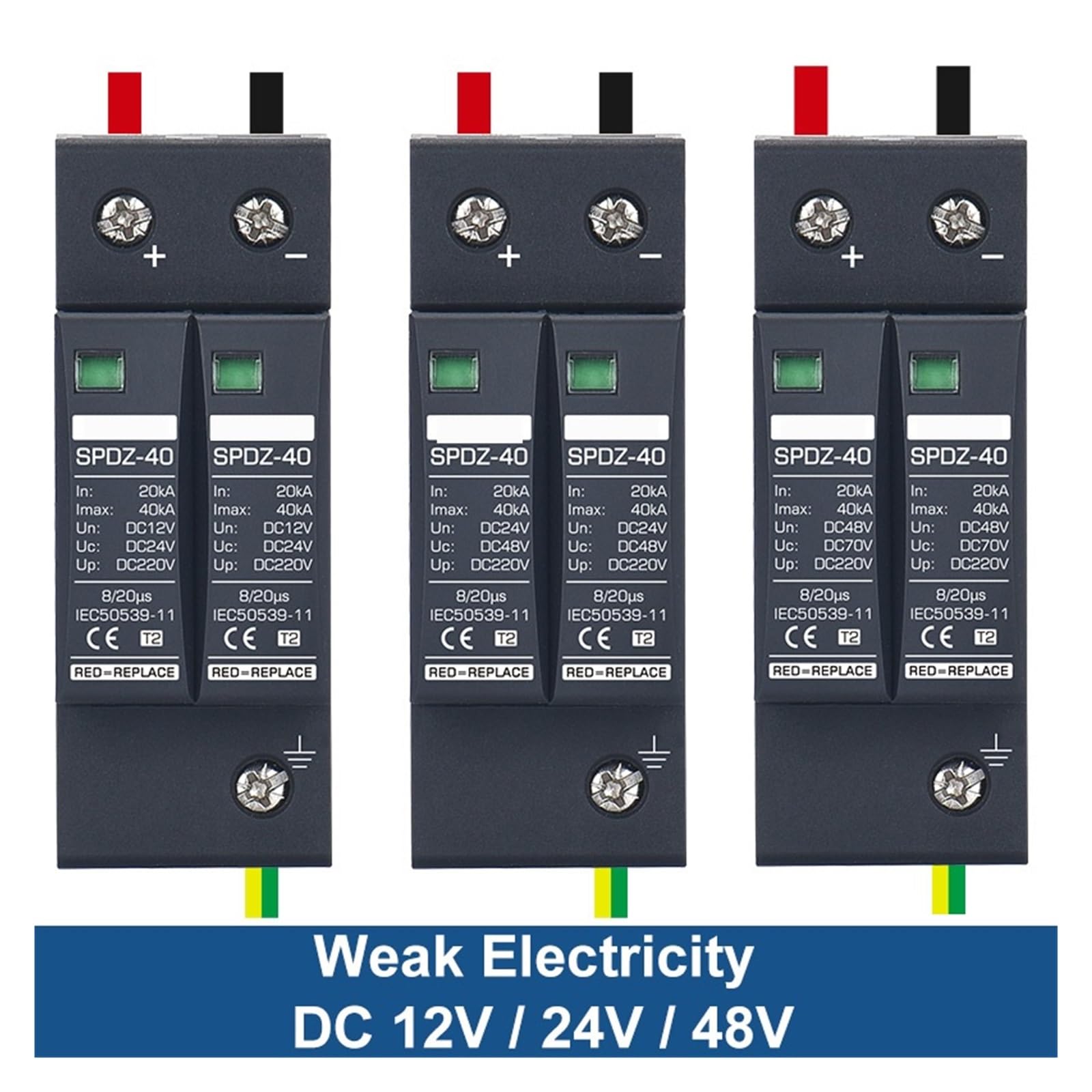 Odgromnik fotowoltaiczny DC 2P/3P, 1 sztuka, DC12V 24 V 48 V 500V 690V 800V 1000V 20KA ~ 40 KA, ochrona Di Protection (DC1000V, 2P 20-40 KA)