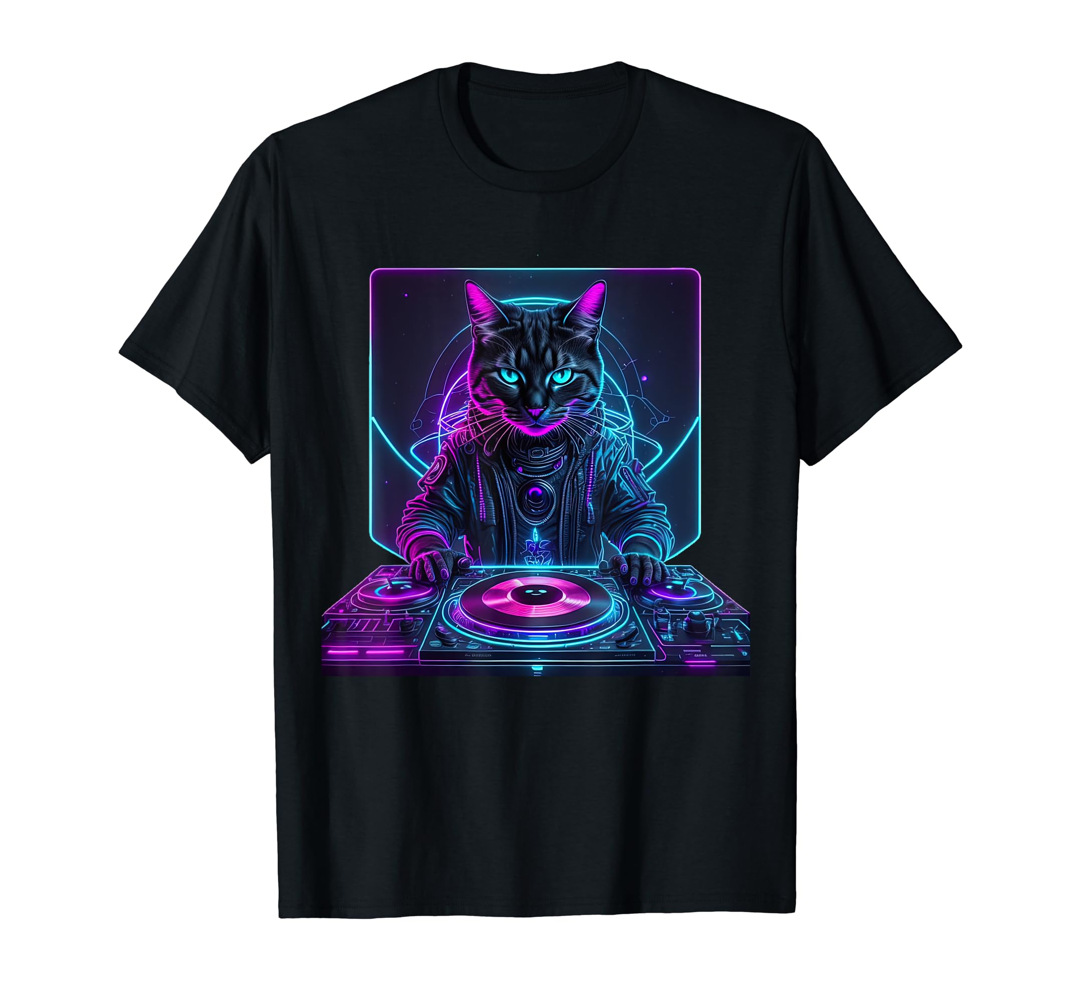 Techno Music CatDJ Cat Funny House Meow Music Party EDM Techno Men Women Kids T-Shirt