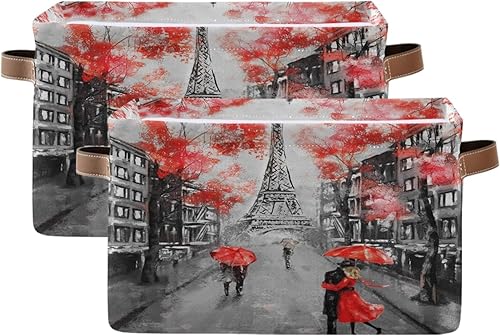 Miniatura 2 de AUUXVA Cesta de almacenamiento para amantes de la Torre Eiffel, caja de almacenamiento de lona duradera plegable para juguetes, cesta organizadora