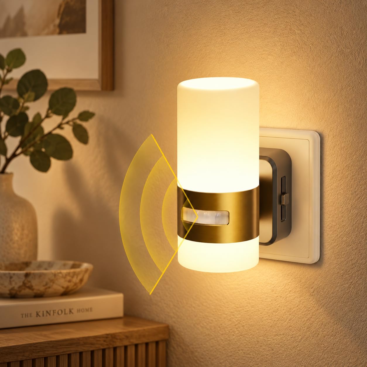 JandCase Nachtlicht Steckdose mit Bewegungsmelder, Nachtlicht Dimmbar | 3 Modi (Auto/ON/OFF), 3000K Warmweiß, Steckdosenlicht LED Steckdose für Kinderzimmer, Schlafzimmer, Gang, Küche